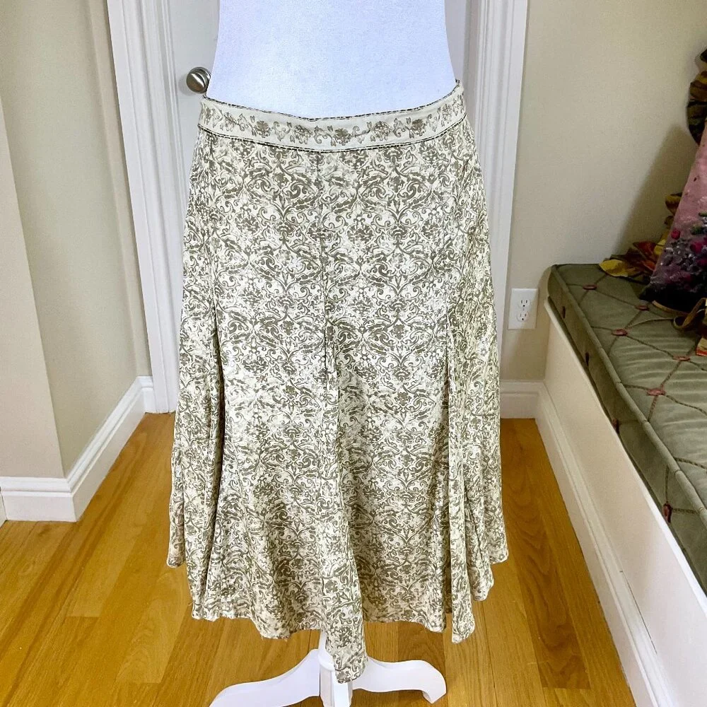 Antonio Melani Skirt Silk Brown Cream Scroll Paisley (12)